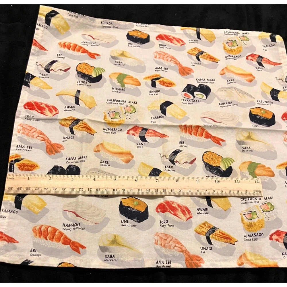 Sushi Print Cloth Napkins Set of 4 Multicolor Japanese Food Art